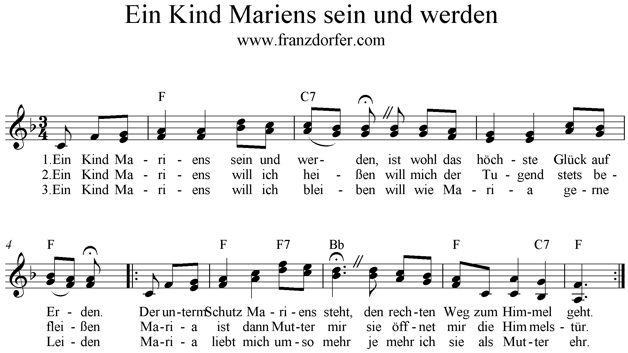 Noten, 2stimmig- Ein Kind Mariens